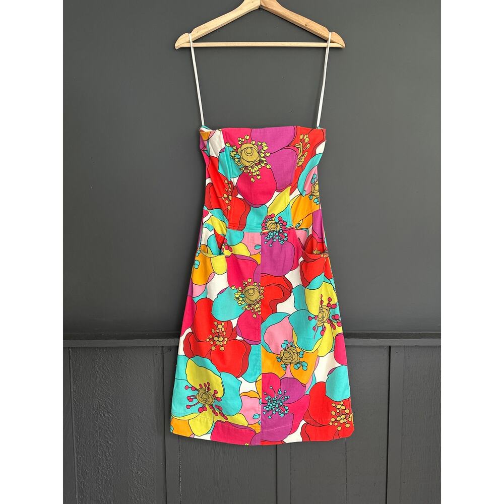 SHANI Floral Strapless Multicolored Retro Mini Dress with Pockets Size 4